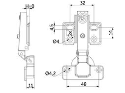 Петля накладная с доводчиком 48мм h0 несъемная планка (4 отверстия) AKS LIGHT