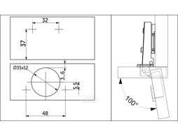 Петля накладная с доводчиком 48мм h0 несъемная планка (4 отверстия) AKS LIGHT