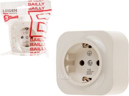 Розетка 1-ая (открытая, с/з) бежевая, Bailly, LEIDEN ELECTRIC 806024