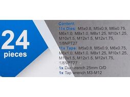 Набор метчиков и плашек метрический 24пр. (М5х0.8/0.9, М6х0.75/1, М8х1/1.25, М10х1.25/1.5, М12х1.5/1.75) JBC JBC-M024-1
