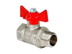 Кран шаровой латунный PREMIUM для ВОДЫ 1" ВР/НР бабочка, НИКЕЛИР-Й VALFEX 11Б27фт1М