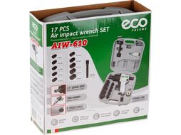Пневмогайковерт 1/2" ECO AIW-610 с лубрикатором и головками (580 Нм; Ударный мех-м: twin hammer; 7000 об/мин; Макс.резьба: М18; 220 л/мин;)