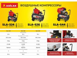 Компрессор SLA-544 коаксиальный (440 л/мин, 8 атм, коаксиальный, масляный, ресив. 50 л, 230 В, 2,2 кВт) ASILAK AS2840-2