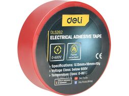 Изолента ПВХ Deli YS EDL5262 красная, 18 мм*10 м, 130 мкм