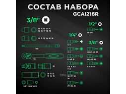 Набор головок и ключей 216пр. 1/4",3/8",1/2" TOPTUL (GCAI216R)