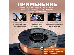 Проволока сварочная омедненная ER 70S-6 ф1,0мм (катушка 5 кг) SOLARIS (WM-ER70S6-10050)