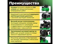 Компрессор ECO AE-1005-2 (580 л/мин, 8 атм, ременной, масляный, ресив. 100 л, 380 В, 3.00 кВт)