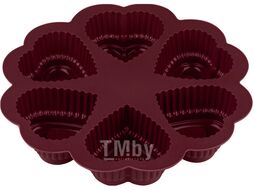 Форма для выпечки, силиконовая, круглая на 6 сердец, 25 х 4.5 см, BURGUNDY, PERFECTO LINEA 20-118819
