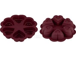 Форма для выпечки, силиконовая, круглая на 6 сердец, 25 х 4.5 см, BURGUNDY, PERFECTO LINEA 20-118819