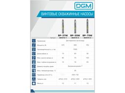 Насос скважинный винтовой BP-75W (750 Вт, 25 л/мин (1,5 м3/ч), 100 м выс. напора, винтовой, диам. корп. 3"/ 7,62 см) DGM DG4310-3