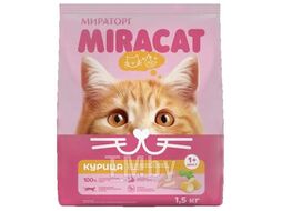 Сухой корм с курицей для взрослых кошек всех пород, 1.5 кг Мираторг Miracat