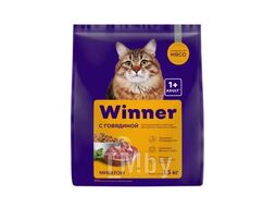 Сухой корм с говядиной для взрослых кошек всех пород, 1.5 кг Мираторг Winner
