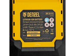 Батарея аккумуляторная BH-20-6.0, Li-Ion, USB, 20 В, 6,0 Ач Denzel 28446