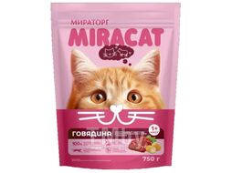 Сухой корм с говядиной для взрослых кошек всех пород, 0.75 кг Мираторг Miracat