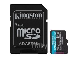 Карта памяти MicroSDXC 64Gb SDCG4/64GB Kingston Canvas Go! Plus (класс 10, UHS-I (класс U3), с адаптером)