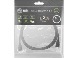 Кабель DP (20M) - DP (20M), 2м, Cactus CS-DP-DP-1.4-2, черный