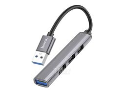 Хаб USB HOCO HB26 6931474765468 4port 3xUSB2.0+ USB3.0, кабель 13см, темный алюминий