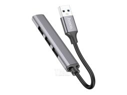 Хаб USB HOCO HB26 6931474765468 4port 3xUSB2.0+ USB3.0, кабель 13см, темный алюминий