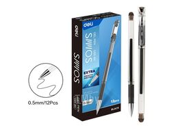 Ручка гелевая "Smoos" 0,5 мм, пласт., прозр., стерж. черный Deli EG85-BK