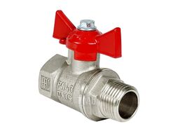 Кран шаровой N/P59 для ВОДЫ 1" ВР/НР ручка-бабочка, латунный НИКЕЛИР-Й 11Б27фт1М Valfex VF.218.NB1.100.N/P59