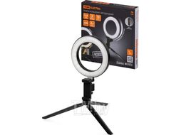 Лампа кольцевая светодиодная 16 см, 6 Вт, 2700-6400 К, штатив наст., диммер, USB, TDM SQ0373-0301