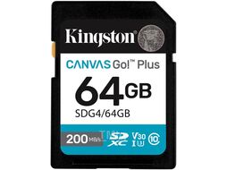Карта памяти SDXC 64GB SDG4/64GB Kingston Canvas Go Plus, UHS-I (класс U3), V30, чтение: 200 МБ/с
