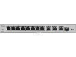 Мультигигабитный коммутатор Smart L2 XGS1250-12, 8xGE, 3x1/2,5/5/10G, 1xSFP+, кнопка LED ECO Mode, настольный ZyXEL XGS1250-12-ZZ0102F