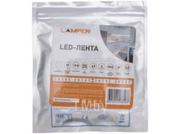 Лента светодиодная 12В, SMD2835, 4,8Вт/м, 60 LED/м, 6500К, 8мм, 5м, для БП с клеммами, IP20 Lamper 141-2013