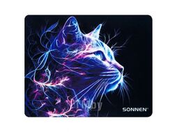 Коврик для мыши 250*200*2 мм "Neon Cat" тканевый, черный Sonnen 513956