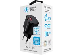 Сетевое зарядное устройство Energy GaN Mini PD 30W (Charger 0072), два порта: Type-C PD + USB-A QC3.0, цвет черный QUMO Q43014