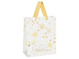 Пакет подарочный НОВОГОДНИЙ 18х23х10см "Gold snowflake", фольга, матовая ламинация Meshu MS_66110