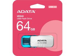 Флэш накопитель 64Gb AUV240-64G-RWH ADATA UV240, USB 2.0, раскладной корпус, пластик, белый/синий