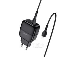 Сетевое зарядное устройство C77A, 2хUSB-А, 2.4A + кабель (AM-8pin (Lightning), 1 м, черный Hoco 6931474723567