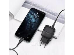 Сетевое зарядное устройство C77A, 2хUSB-А, 2.4A + кабель (AM-8pin (Lightning), 1 м, черный Hoco 6931474723567