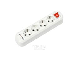 Колодка УЗВ-4USB-GRAND четырехместная с выключателем и заземлением, 2хUSB 5340 INhome 4690612043081