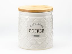 Набор банок для сыпучих продуктов керамических "coffee, sugar, tea" 3 шт. 700 мл/11*11*12,3 см на бамбуковой подставке Fresca QC25A148