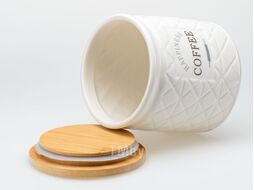 Набор банок для сыпучих продуктов керамических "coffee, sugar, tea" 3 шт. 700 мл/11*11*12,3 см на бамбуковой подставке Fresca QC25A148