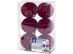 Шары елочные 6 шт, 8 см, "Burgundy Charm", пластик, софт тач, бургунди ЗОЛОТАЯ СКАЗКА 592453