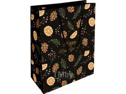 Пакет бумажный подарочный 25*32*12 см "Spruce. Шишки" черный Be Smart N5733