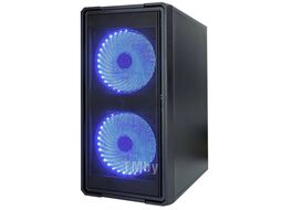 Корпус B172 GINZZU mATX, 2*USB2, 2*120мм LED FAN (12LB33), стекло, сетка на передней панели, GPU 240mm max, fan CPU 145mm max, бп сверху, черный
