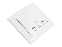 Выключатель Plano 1-105-01 двухклавишный с подсветкой, 10А-250В, IP20, СУ, Plano, белый Intro Б0053773