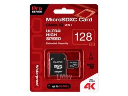 Карта памяти MicroSDXC 128 GB 90/70 МБ/с UHS-I U3, Pro seria 3.0 с адаптером SD, красная картонная упаковка (QM128GMICSDXC10U3) QUMO Q24627