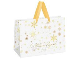 Пакет подарочный НОВОГОДНИЙ 42х33х12см "Gold snowflake", фольга, матовая ламинация Meshu MS_66257