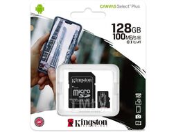 Карта памяти MicroSDXC 128GB SDCS3/128GB Kingston Canvas Select Plus, UHS-I (класс U1), V10, A1, чтение: 150 МБ/с, адаптер