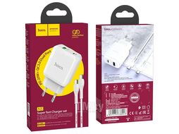 Сетевое зарядное устройство N5, PD20W+QC3.0, 1хUSB-А,1хType-C, 3А + кабель (Type-C на Type-C), 1 м,белый Hoco 6931474738943