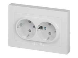 Розетка Accent 6-208-01 , 2X2P+E Schuko со шторками, 16А-250В, IP20, СУ, AL/CU, белый Intro Б0063528