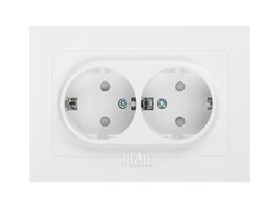 Розетка Accent 6-208-01 , 2X2P+E Schuko со шторками, 16А-250В, IP20, СУ, AL/CU, белый Intro Б0063528