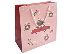 Пакет бумажный подарочный 32*32*12 см "Санта на Машине" красный Be Smart N3006
