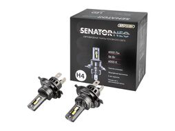 Автолампа диод H4 P43t 12/24V 56W 6000Лм компакт+вентилятор SENATOR NEO 6000К Белая коробка Skyway S08201637