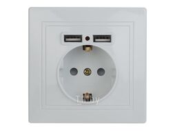 Розетка Plano 1-410-01 с заземлением 2P+E Schuko со шторками, 16А-250В + 2хUSB 5В-2,1А, IP20, СУ, белый Intro Б0053942